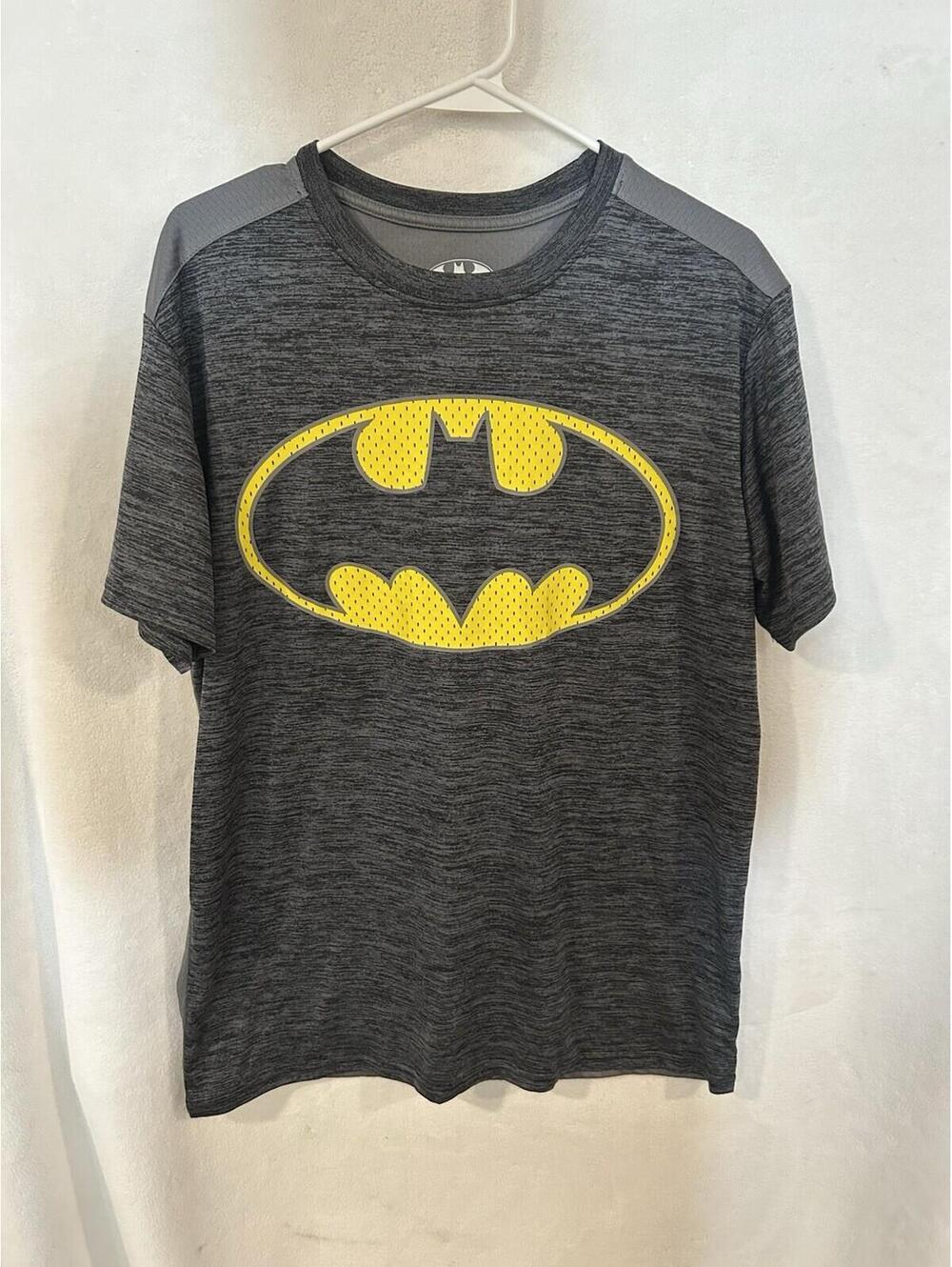 DC Batman Mens L Black Short Sleeve Athletic Stretch T Shirt